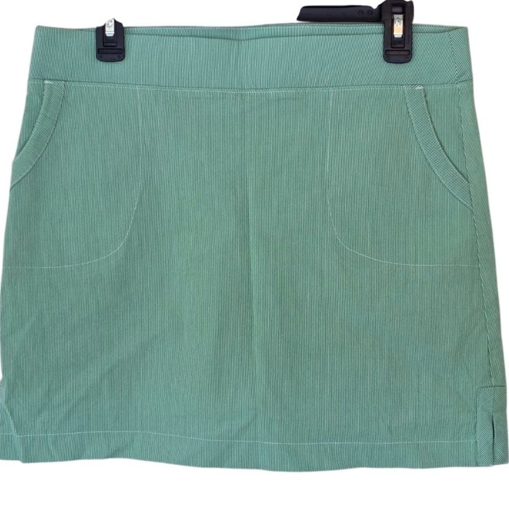 Attyre New York Green White Pinstripe Skort Shorts Skirt Side Slit Womens 10